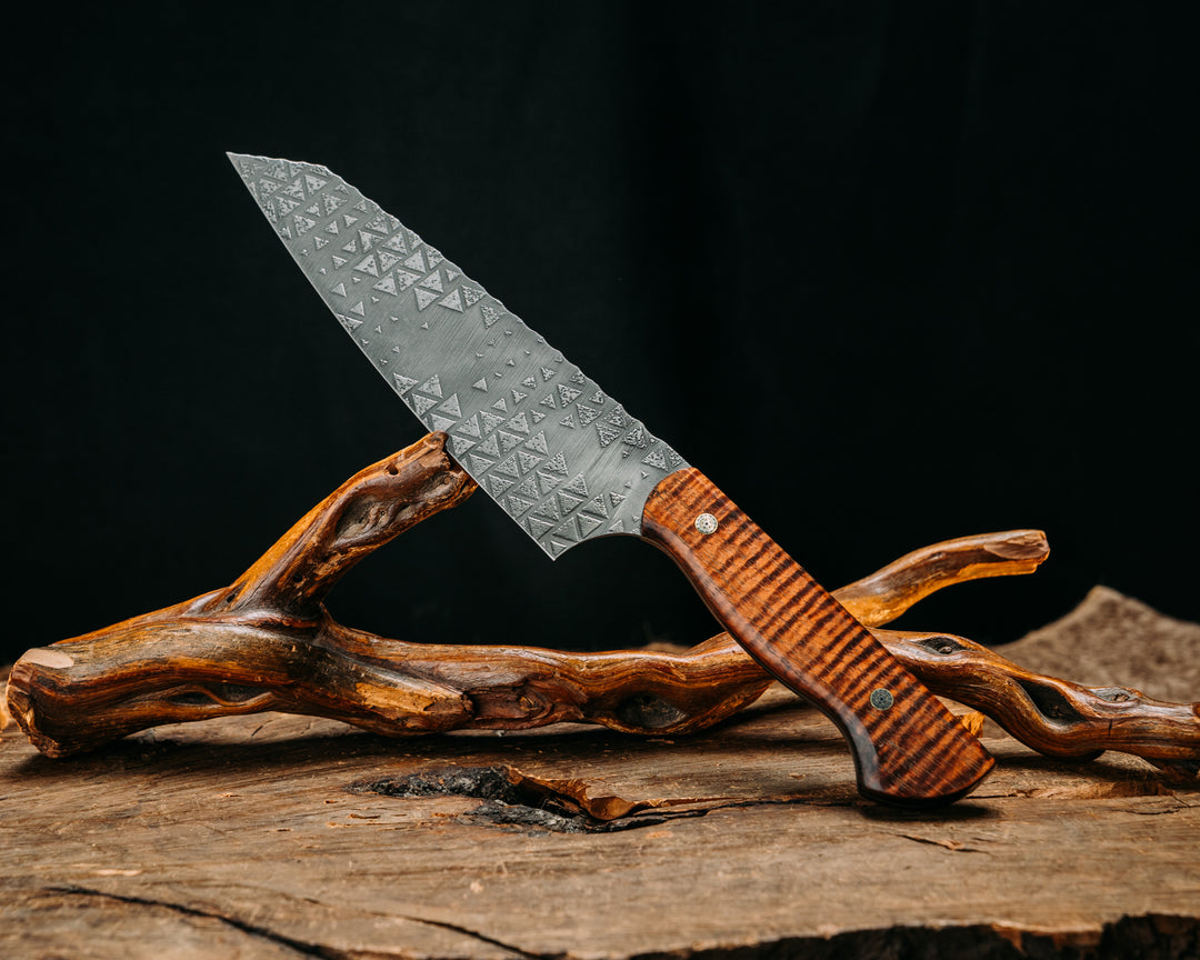 Santoku - Hawaiian Curly Koa, Mosaic Pins, Smooth Grip