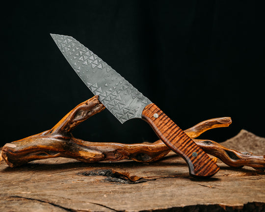 Santoku - Hawaiian Curly Koa, Mosaic Pins, Smooth Grip