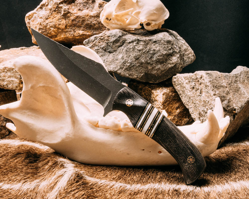 Tosahwi Ancient Bog Oak, black G10, brass and white G10 split, mosaic