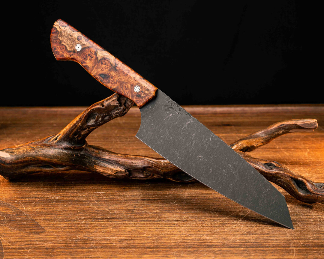 Santoku- Lion's Blood Amboyna, Mosaic Pins, Smooth Grip