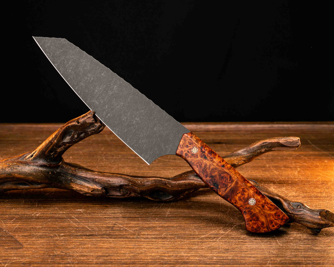 Santoku- Lion's Blood Amboyna, Mosaic Pins, Smooth Grip