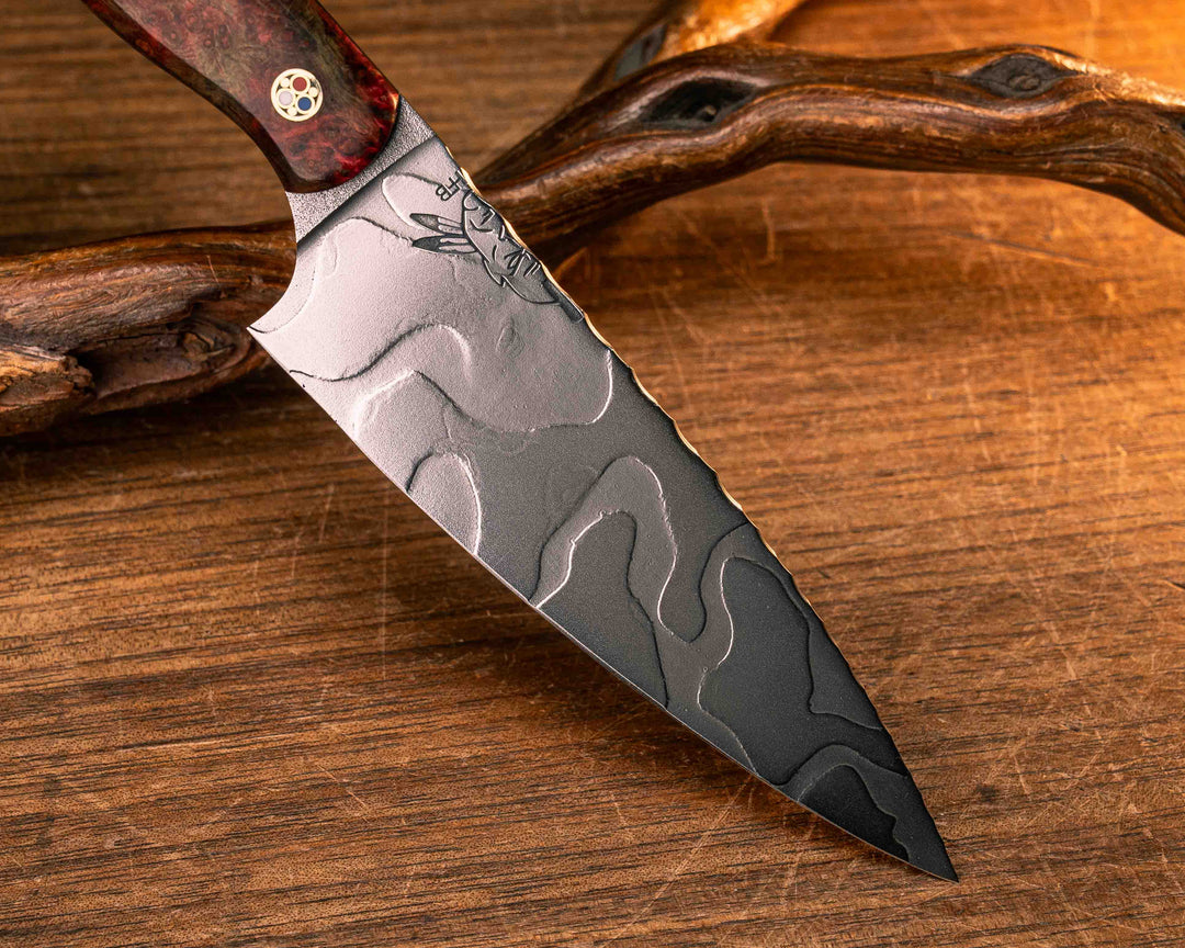 Steak Knife Set (4 piece)- Dyed Box Elder, Patriot Mosaic Pins, Smooth Grip