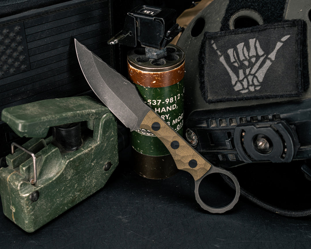 Jaq - OD Green Canvas Micarta, CF Pins, Textured Grip