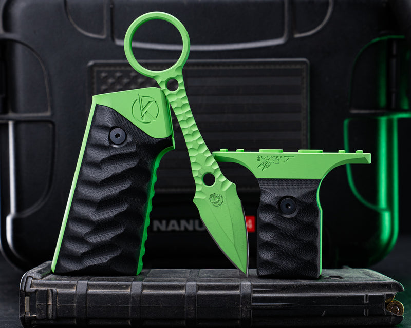 HFB x Kinetic AR Grip System Bundle - Black G10, Green Mamba Cerakote, Snake Textured Grip