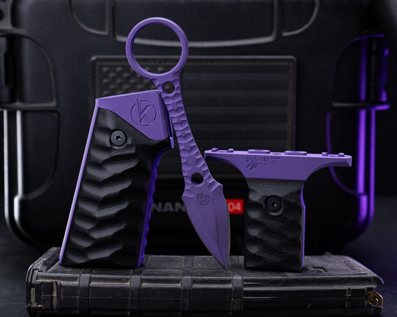 HFB x Kinetic AR Grip System Bundle - Black G10, Bright Purple Cerakote, Snake Textured Grip