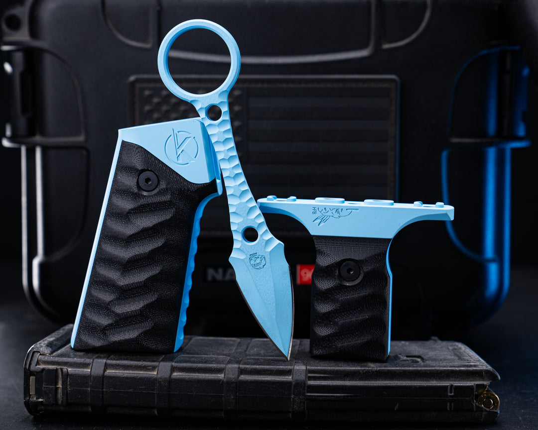 HFB x Kinetic AR Grip System Bundle - Black G10, Blue Raspberry Cerakote, Snake Textured Grip