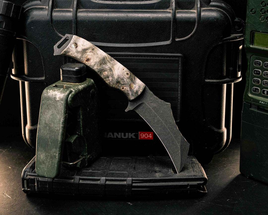 Vulture- Buckeye Burl, Mosaic Pins, Textured Grip