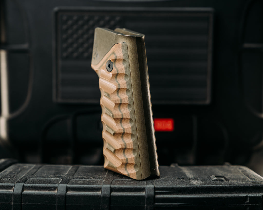 HFB x Kinetic AR Grip System - Coyote & OD Green G10, OD Green Anodization, Snake Grip