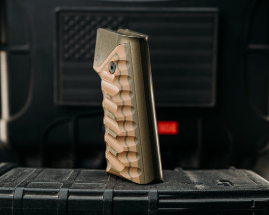 HFB x Kinetic AR Grip System - Coyote & OD Green G10, OD Green Anodization, Snake Grip