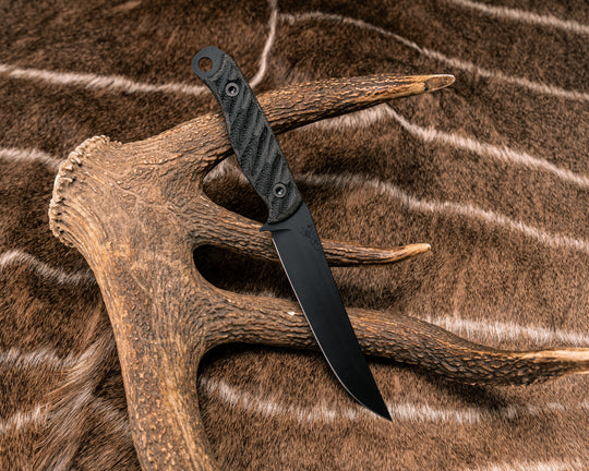 Crow Breakdown- Black Canvas Micarta, Armor Black Cerakote, Allen Bolts, Textured Grip