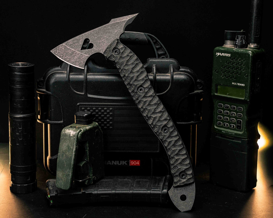 Bleeding Heart Hawk- Black Canvas Micarta, Allen Bolts, Textured Grip