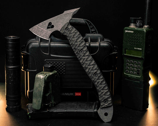 Bleeding Heart Hawk- Black Canvas Micarta, Allen Bolts, Textured Grip