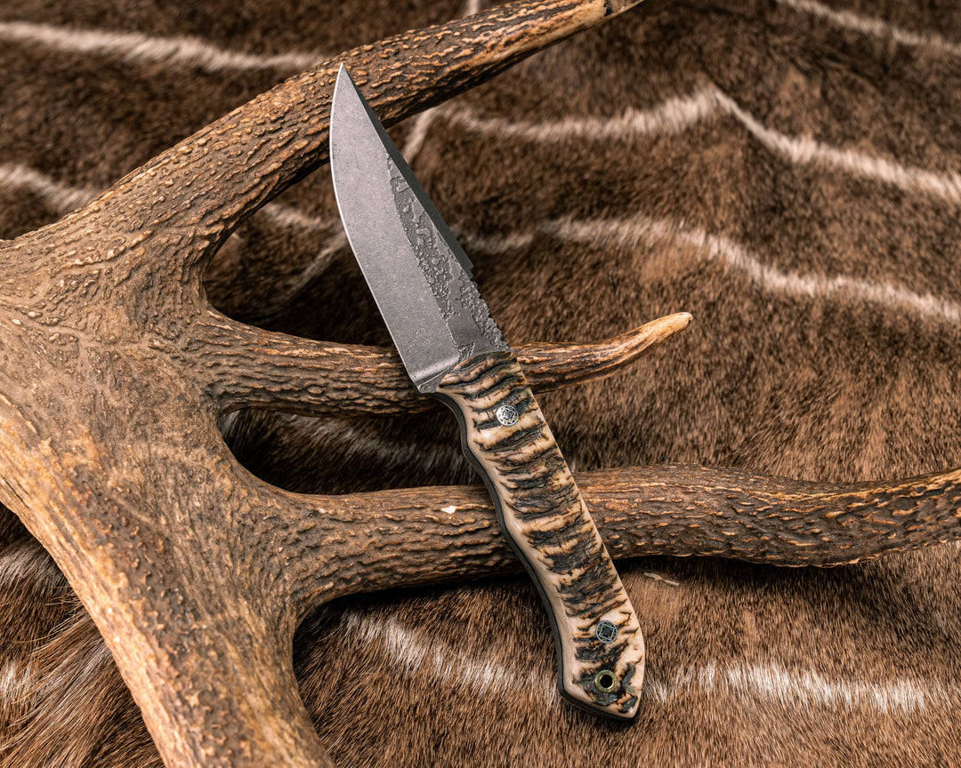 Red Crow- Rams Horn, Mosaic Pins, Brass Lanyard Pin, Natural Grip