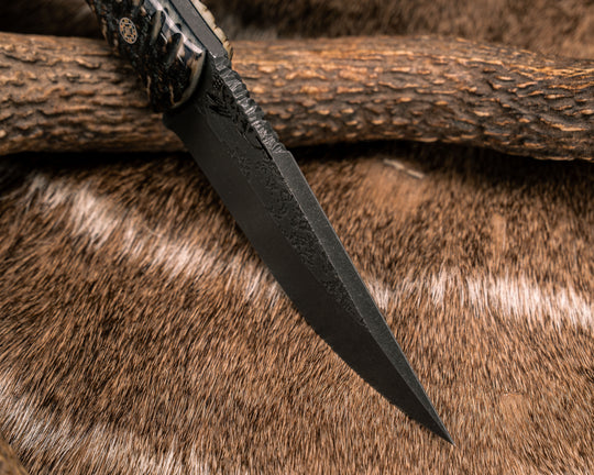 Red Crow- Rams Horn, Mosaic Pins, Brass Lanyard Pin, Natural Grip