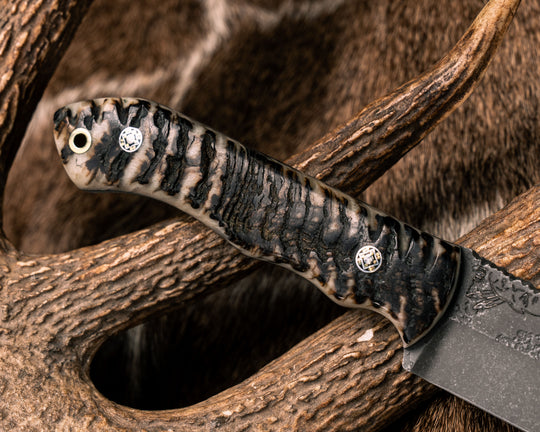 Red Crow- Rams Horn, Mosaic Pins, Brass Lanyard Pin, Natural Grip