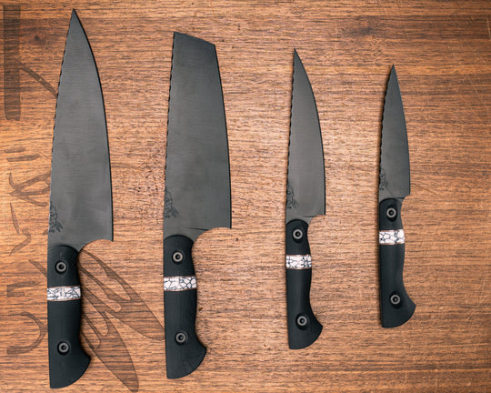 Chef Set- Black G10, Bronze and White with Black Web Tru-stone Split, Armor Black Cerakote, Allen Bolts, Smooth Grip