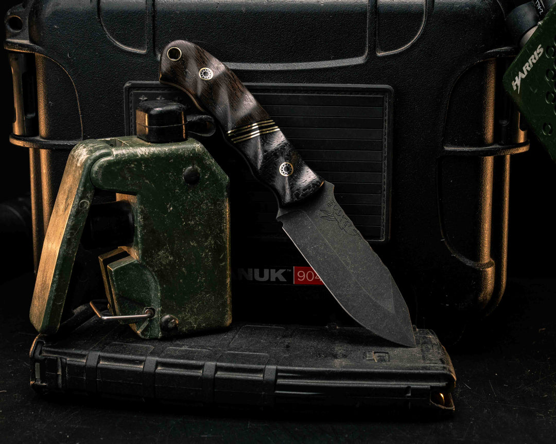 Disaster Cub- Carbon Fiber, Black G10 and Brass Split, Ancient Bog Oak, Mosaic Pins, Brass Lanyard Pin, Textured Grip