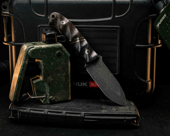 Disaster Cub- Carbon Fiber, Black G10 and Brass Split, Ancient Bog Oak, Mosaic Pins, Brass Lanyard Pin, Textured Grip