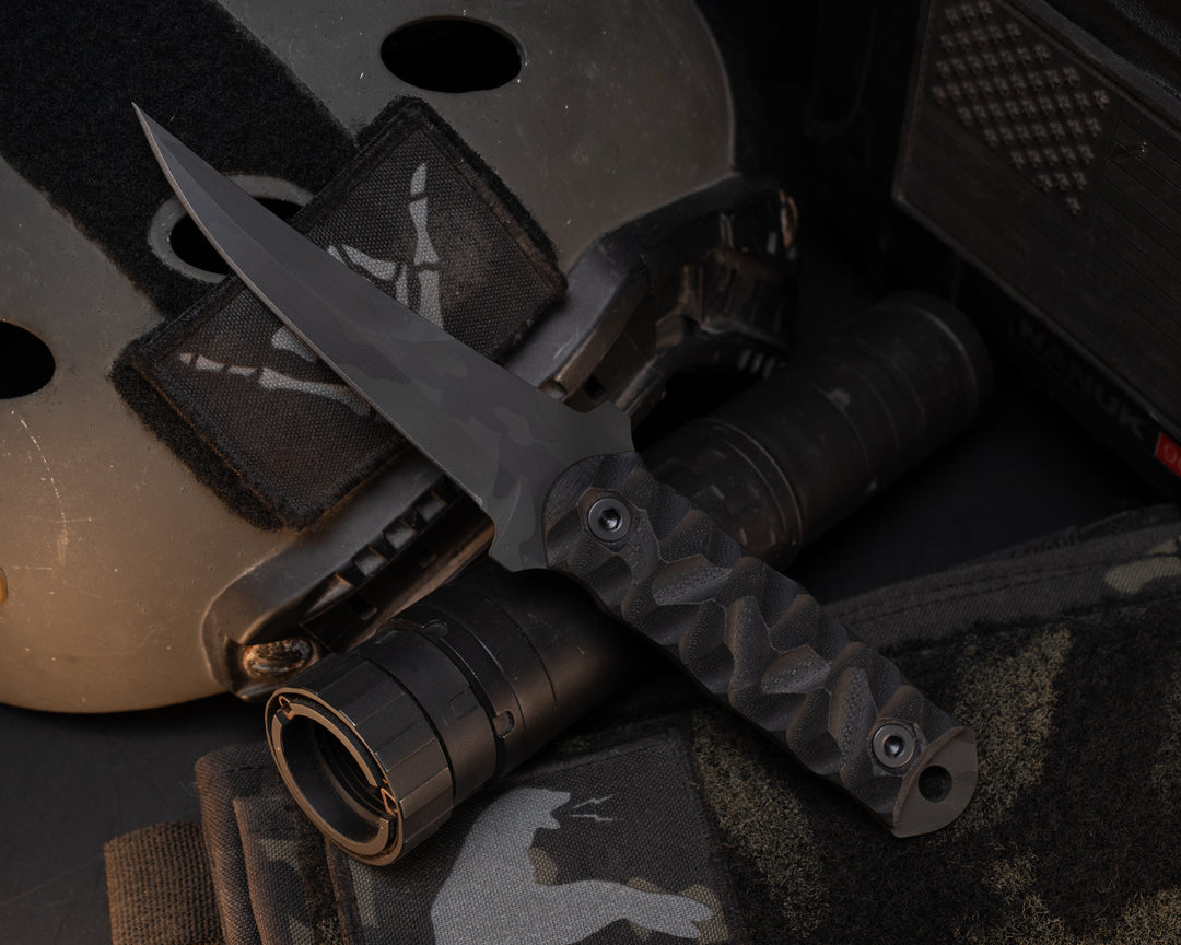 Combat Filet - Black G10, Black Multicam Cerakote, Allen Bolts, Textured Grip