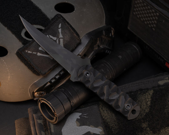 Combat Filet - Black G10, Black Multicam Cerakote, Allen Bolts, Textured Grip