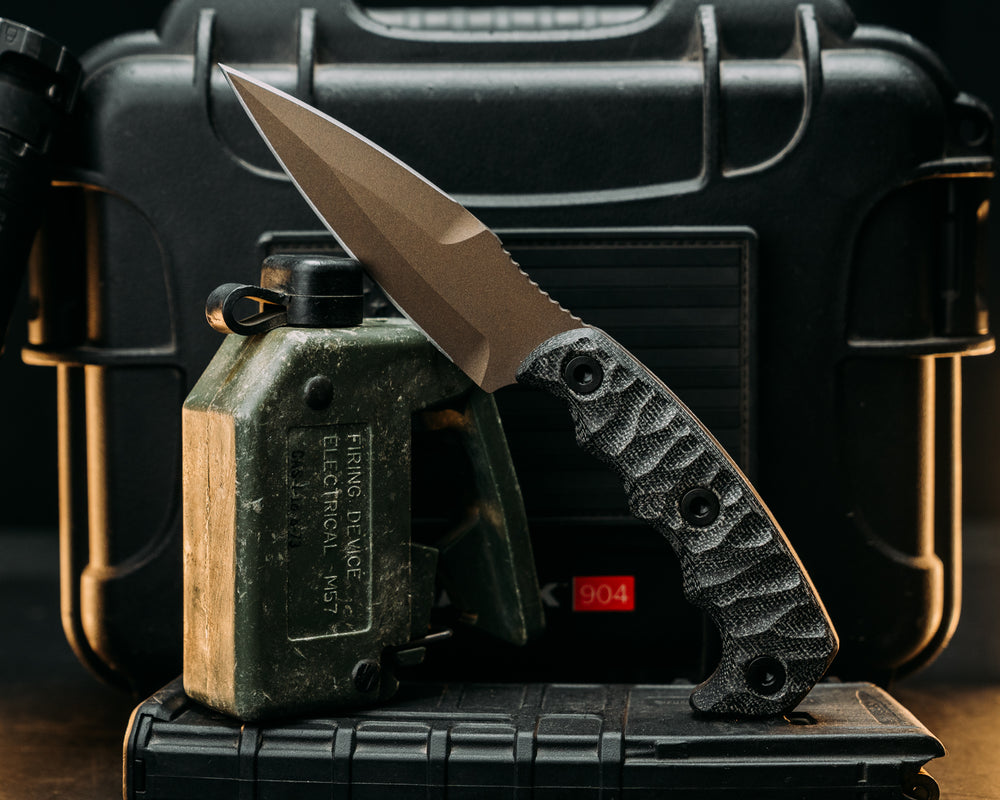 4" HUMINT - Black Canvas Micarta, Midnight Bronze Cerakote, Allen Bolts, Textured Grip