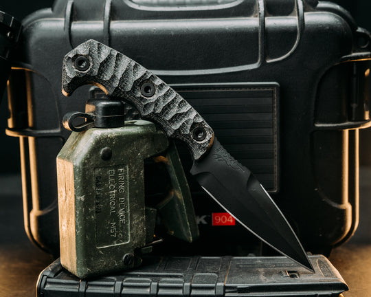 4" HUMINT - Black Burlap Micarta, Armor Black Cerakote, Allen Bolts, Textured Grip