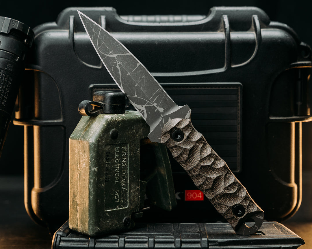 Combat Dagger- OD Green Canvas Micarta, Allen Bolts, Textured Grip