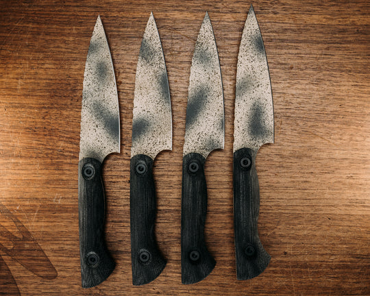 Steak Knife Set (4 Pcs) - Black Canvas Micarta, Urban Desert Dust Cerakote, Allen Bolts, Smooth Grip