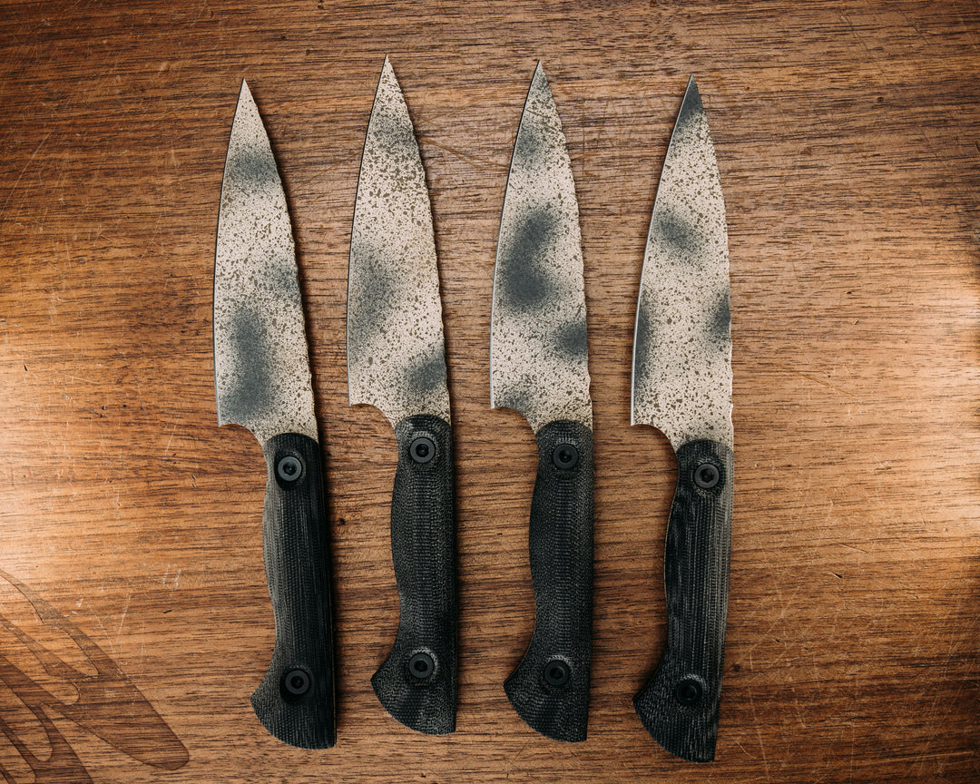 Steak Knife Set (4 Pcs) - Black Canvas Micarta, Urban Desert Dust Cerakote, Allen Bolts, Smooth Grip
