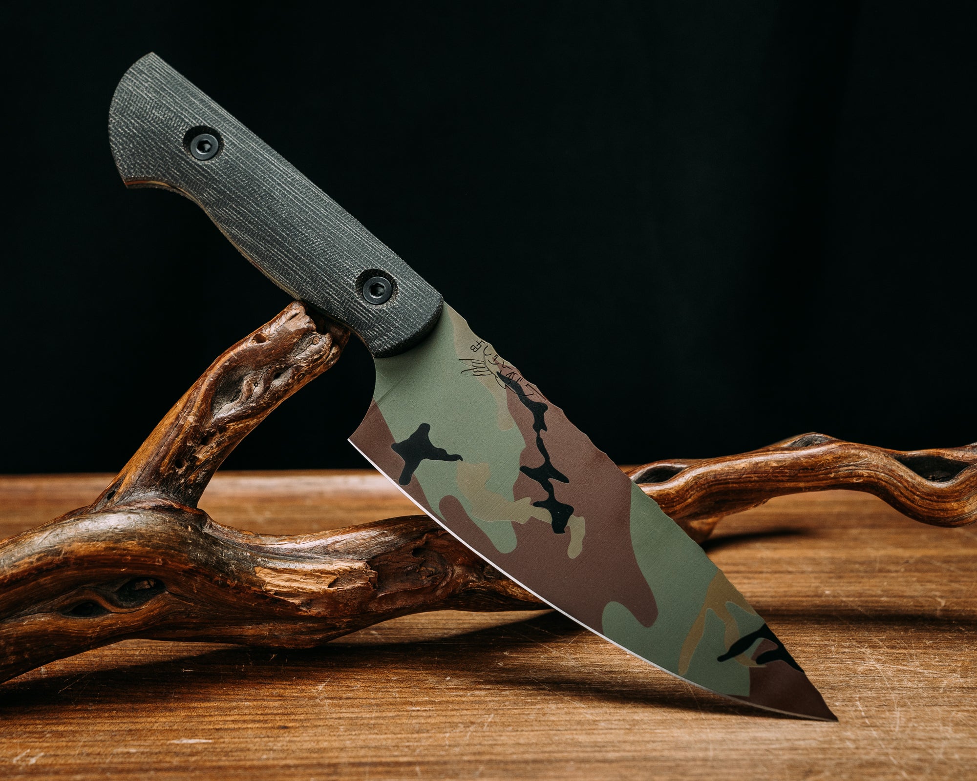 Chef Jr - Black Canvas Micarta, M81 Woodland Camo Cerakote, Allen