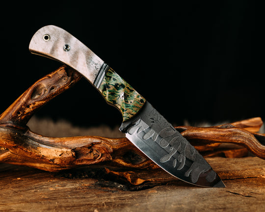Cavner- Raffir Calceon GREEN, Black G10, OD Green G10, Aluminum, White G10 and Forest Green G10 Split, Elk Antler, Mosaic Pins, Brass Lanyard Pin, Textured Grip