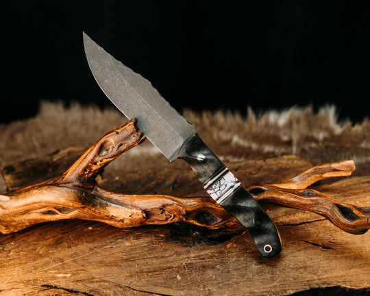 Crow Scout- Dyed Black Ash, Black G10, Coyote G10, Aluminum and White G10 Pin Striping, White Turquoise Tru-stone Split, Mosaic Pins, Textured Grip