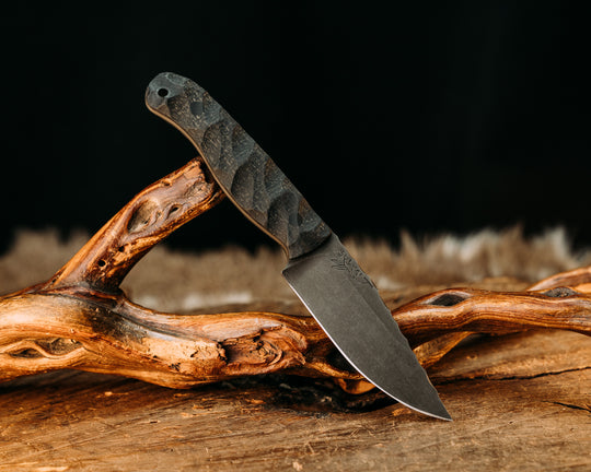 Feather Light- Black Burlap Micarta, CF Pins, CF Lanyard Pin, Textured Grip