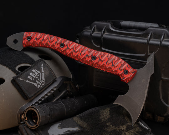 Crescent Hawk- Red and Black G10, Allen Bolts, Textured Grip, Open Tang