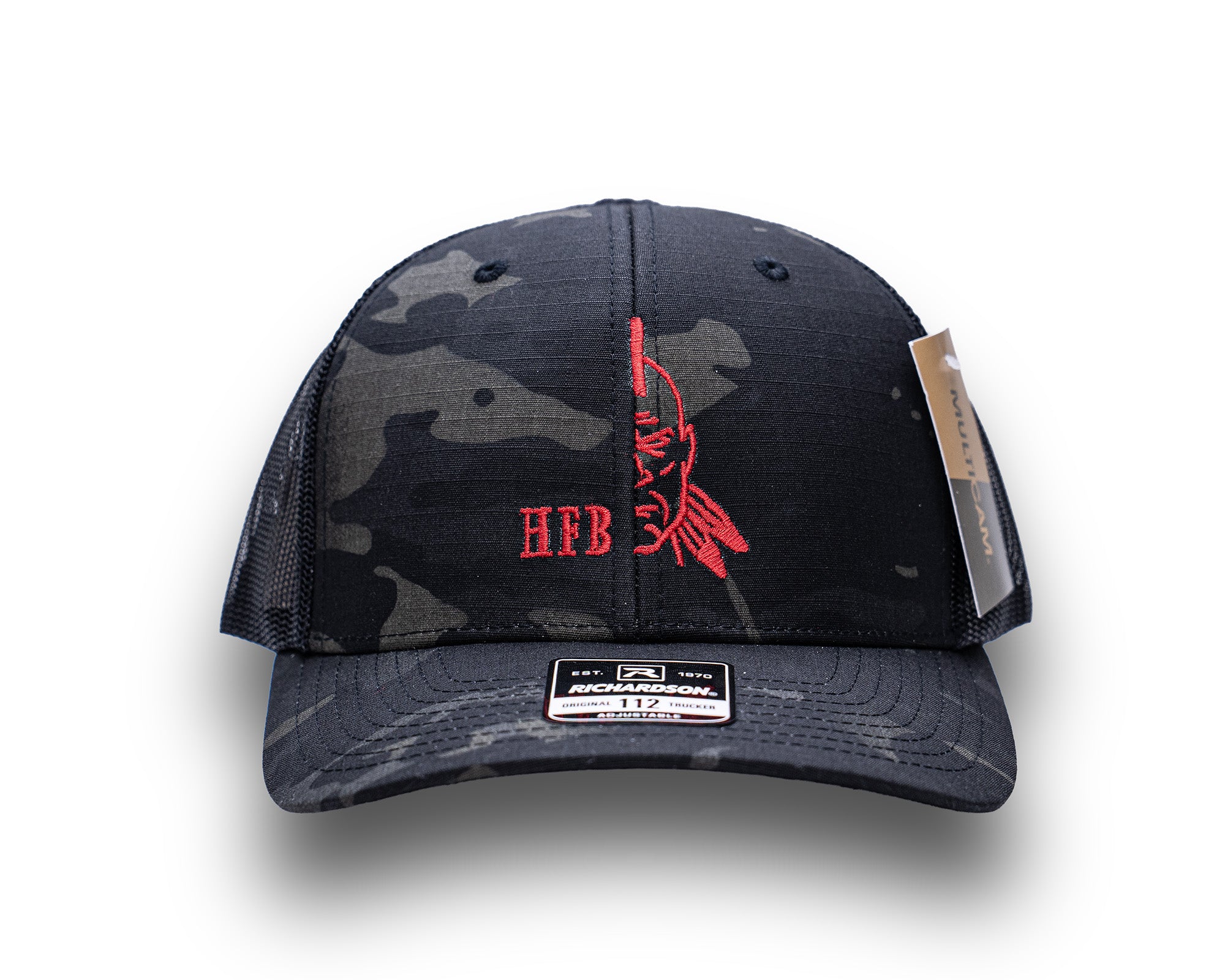 Multicam Black - Red HFB Logo Mesh Snap Back – Half Face Blades
