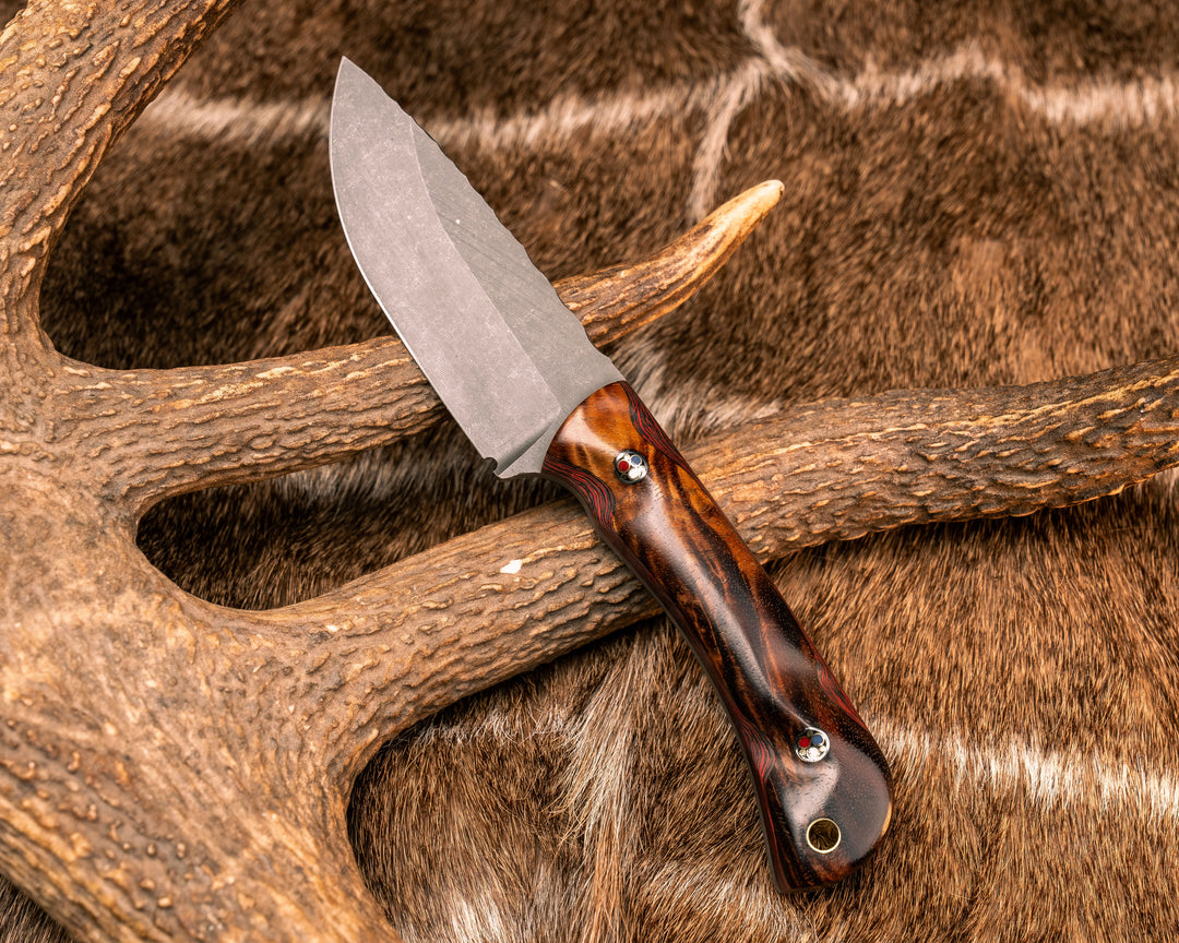 Cav Jr- Hawaiian Curly Koa Over Lava Flow FAT Carbon, Patriot Mosaic Pins, Brass Lanyard Pin, Textured Grip