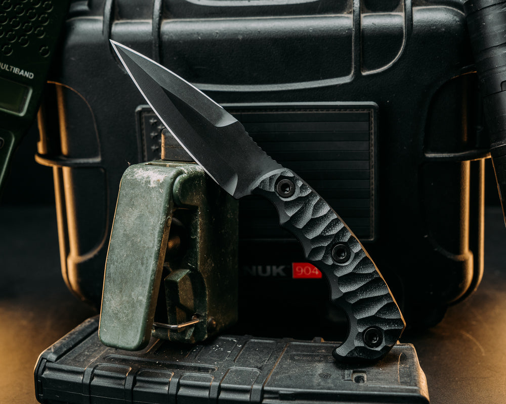 4" HUMINT - Black G10, Armor Black Cerakote, Allen Bolts, Textured Grip