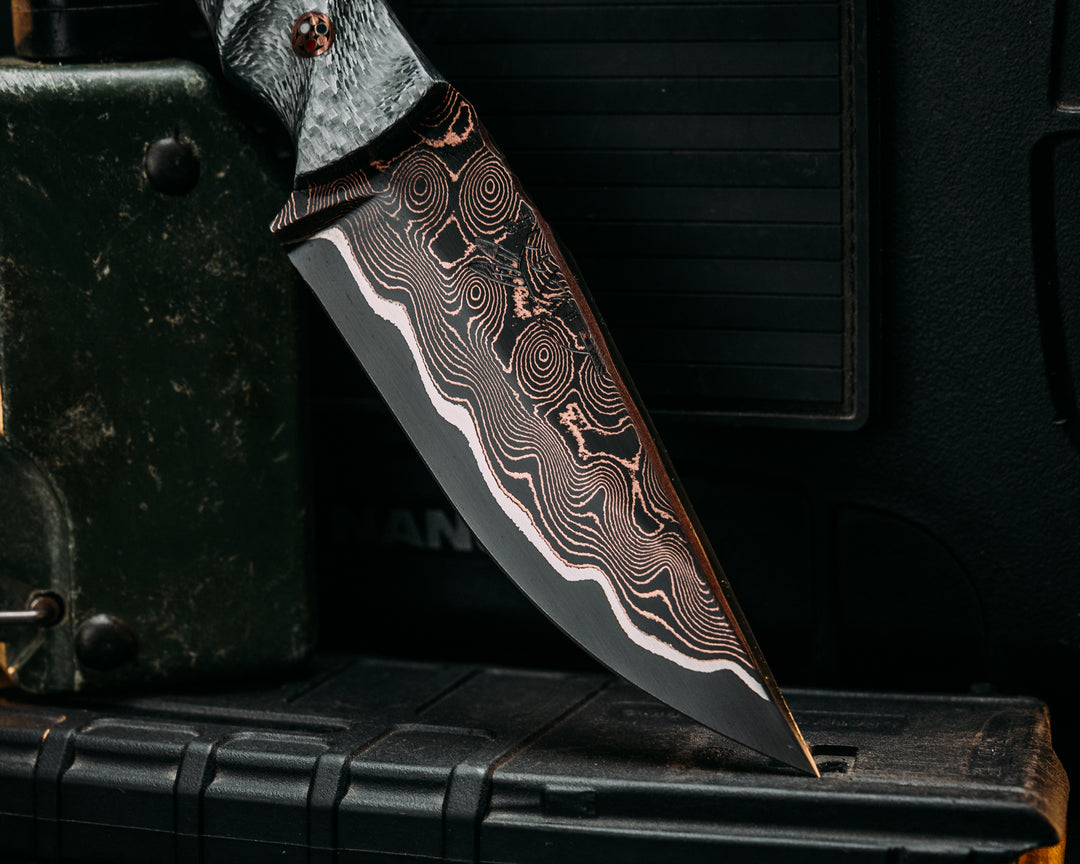 Red Cloud- Baker Forge CopperMai Raindrop (Ni-Shim)- Siver Carbon, Copper Patriot Mosaic Pins, Brass Lanyard Pin, Textured Grip