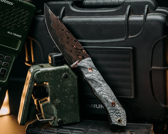 Red Cloud- Baker Forge CopperMai Raindrop (Ni-Shim)- Siver Carbon, Copper Patriot Mosaic Pins, Brass Lanyard Pin, Textured Grip