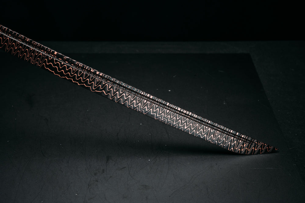 Katana- Baker Forge Fury Ladder CopperMai- Hawaiian Curly Koa, Copper Patriot Mosaic Pins, 3/8" Mosaic Pins, Textured Grip