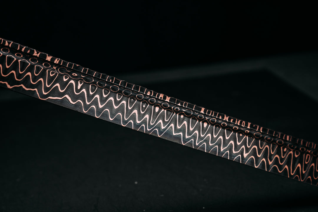 Katana- Baker Forge Fury Ladder CopperMai- Hawaiian Curly Koa, Copper Patriot Mosaic Pins, 3/8" Mosaic Pins, Textured Grip