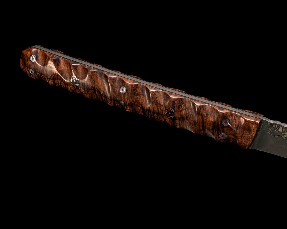 Wakizashi Short Short- Hawaiian Curly Koa, Mosaic Pins, 3/8" Mosaic Pins, Textured Grip