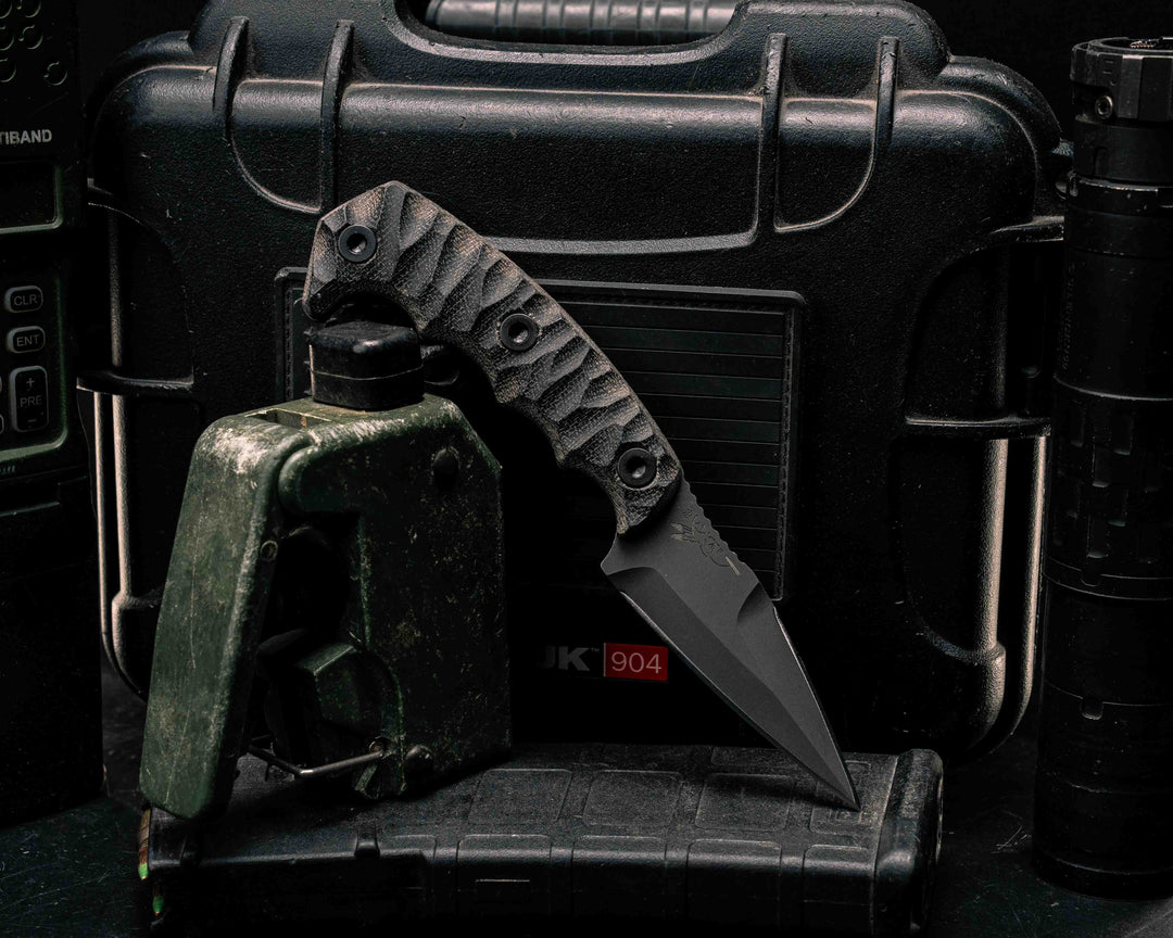 3" HUMINT - Black and OD Green Canvas Micarta, Allen Bolts, Textured Grip