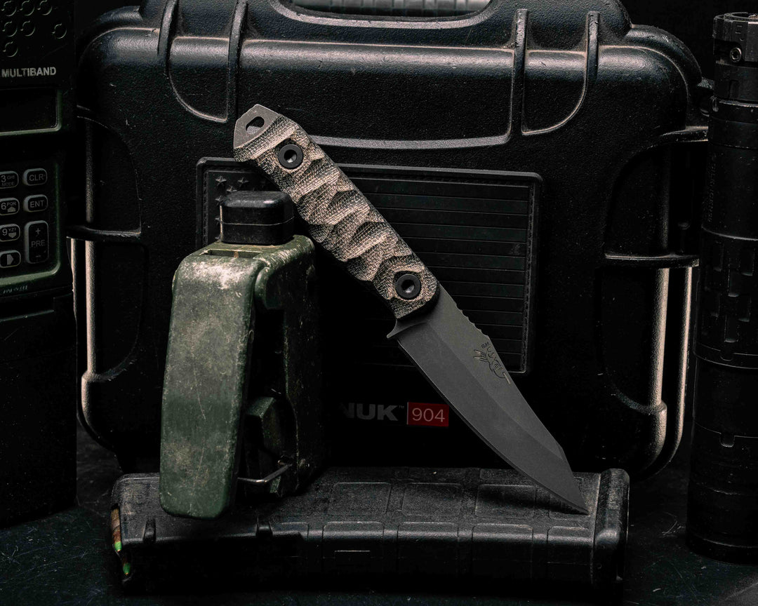 Field Knife Jr- OD Green and Black Canvas Micarta, Allen Bolts, Textured Grip