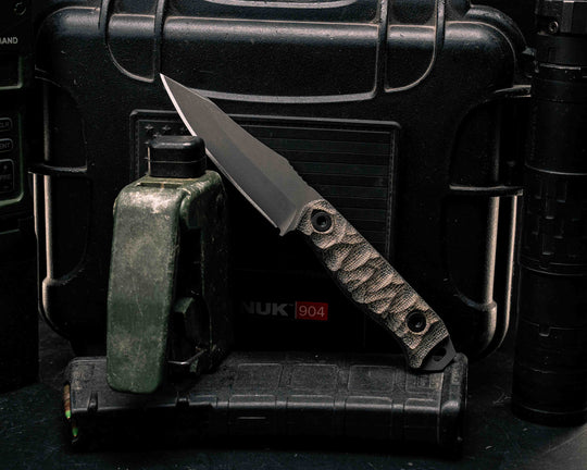 Field Knife Jr- OD Green and Black Canvas Micarta, Allen Bolts, Textured Grip