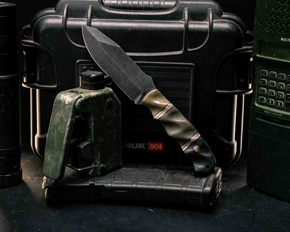 Disaster Jr - Olive Green Canvas Micarta, Black G10, Copper, OD Green G10 and White G10 Pin Striping, OD Green Canvas Micarta Split, Black Canvas Micarta, Mosaic Pins, CF Lanyard Pin, Textured Grip