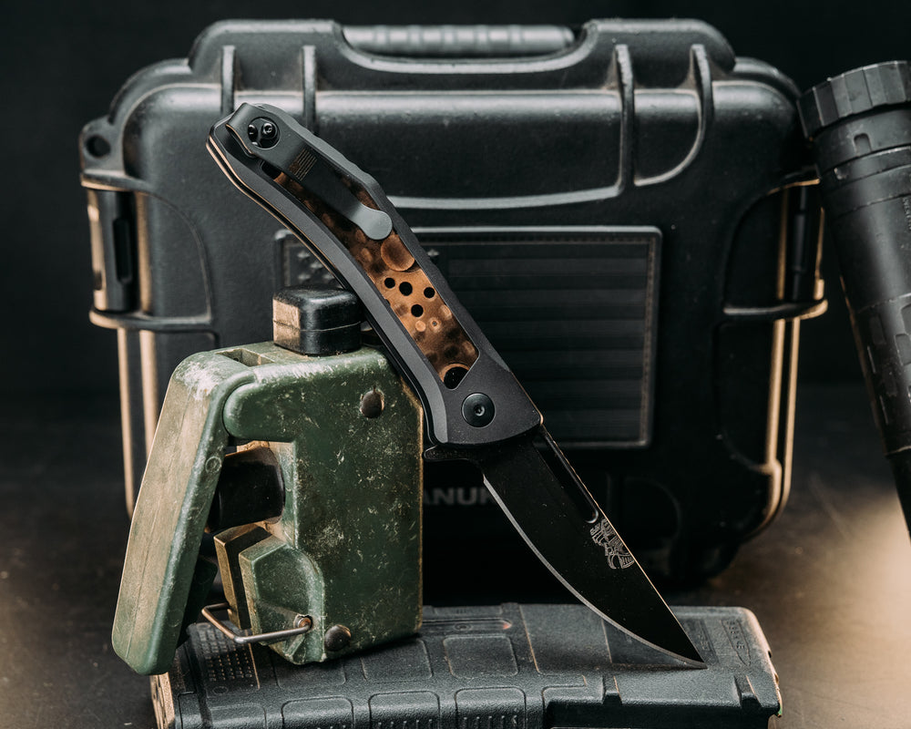HFB x Kinetic AR Grip System + Custom Kwaiken Folder Bundle - Raffir Noble Curly Bronze, Brass Allen Bolts, Black Cerakote Frames, Snake Textured Grip