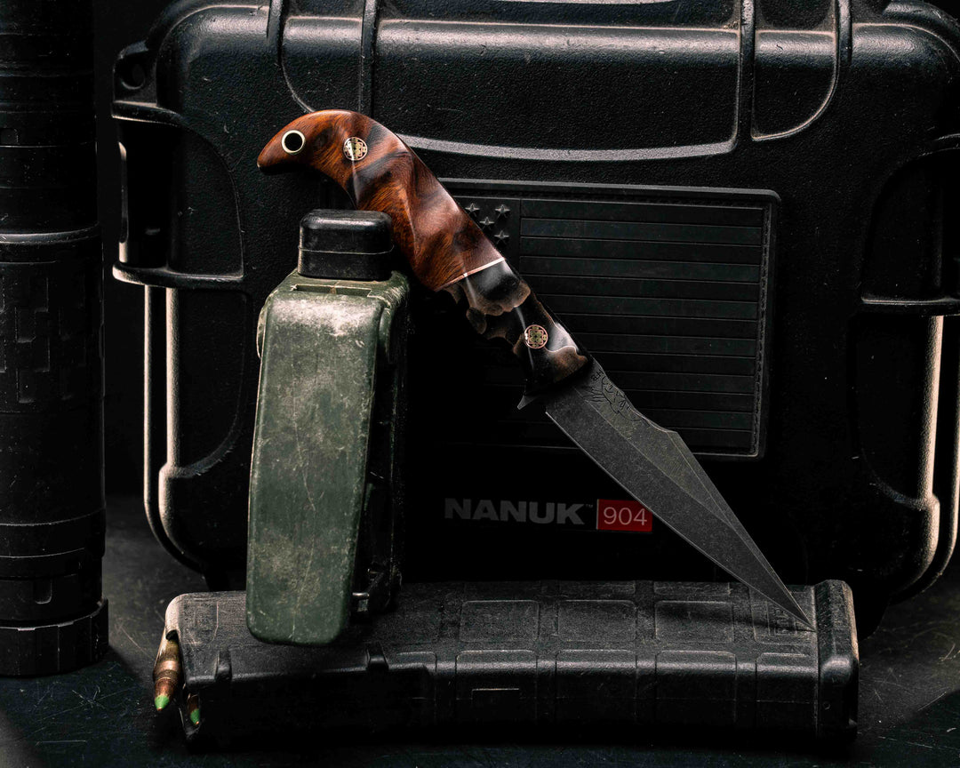 Senator- Raffir Noble Curly Bronze, Copper Split, Desert Ironwood, Mosaic Pins, Brass Lanyard Pin, Textured Grip