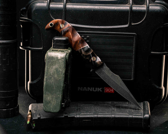 Senator- Raffir Noble Curly Bronze, Copper Split, Desert Ironwood, Mosaic Pins, Brass Lanyard Pin, Textured Grip