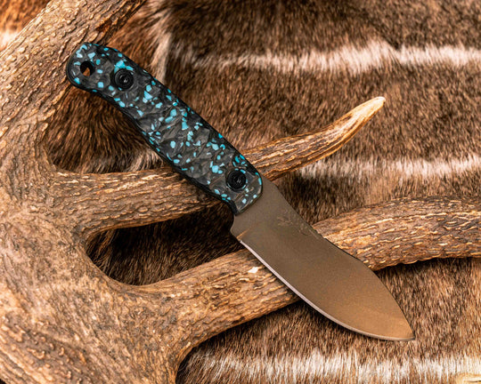 Skinner Jr- Turquoise Rocky Wave Carbon, Midnight Bronze Cerakote,  Ti Allen Bolts, Textured Grip